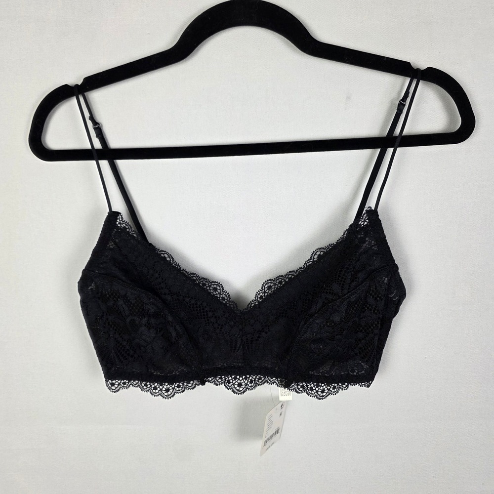 Intimately Free People Black Floral Lace Bralette OB1225473 NWT Large